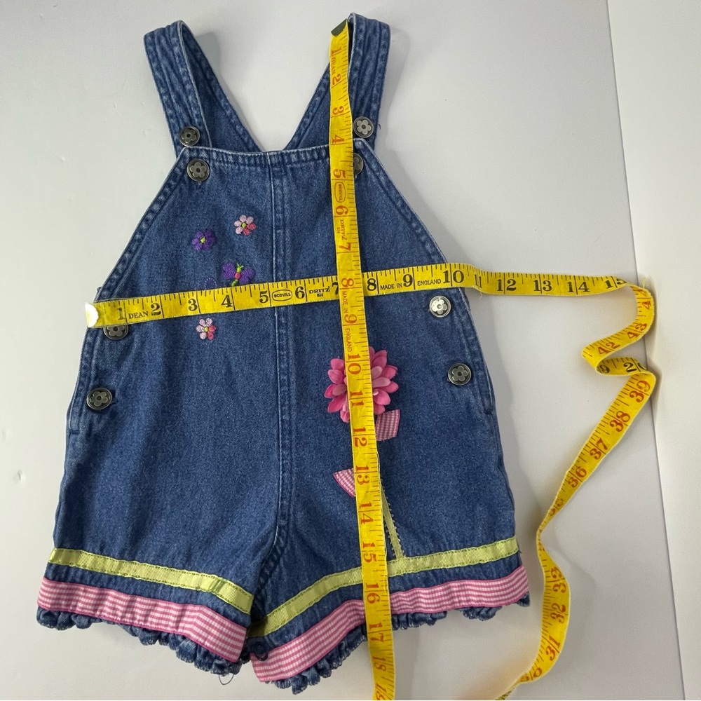 Y2K Denim Embroidered Flower Butterfly Shortall Romper Toffee Apple 12 M - Picture 14 of 14